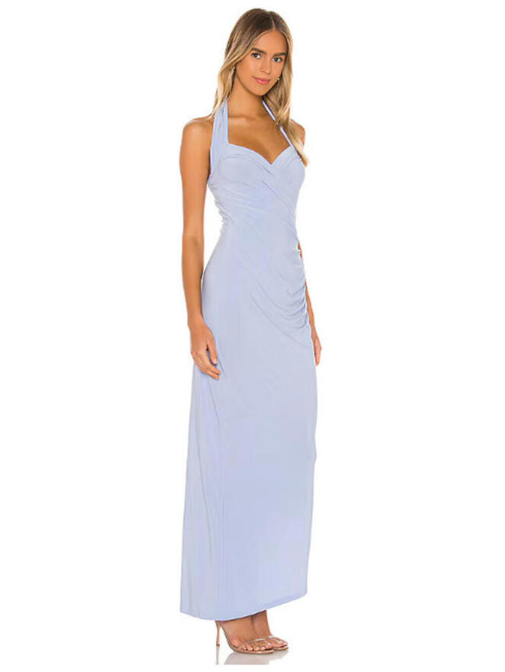 Notma Kamali Halter Sweetheart Side Drape Gown Celestial Blue SZ S NWT $225MSRP